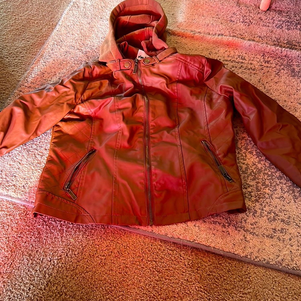 Leather hoodie, super fashionable and cute with everything